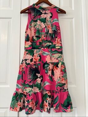 Eliza J ~ Pink Tropical Floral Tiered Midi Dress